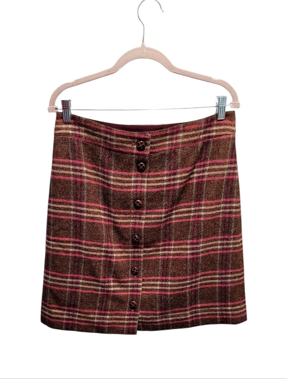 Talbots Wool Blend Plaid Button-Front Skirt Size 8